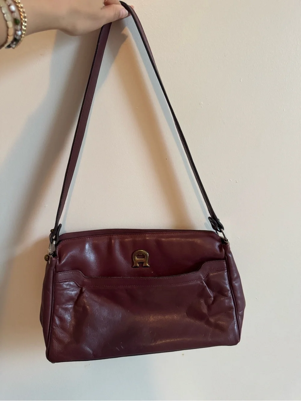 Etienne Aigner Burgundy Leather Shoulder Bag